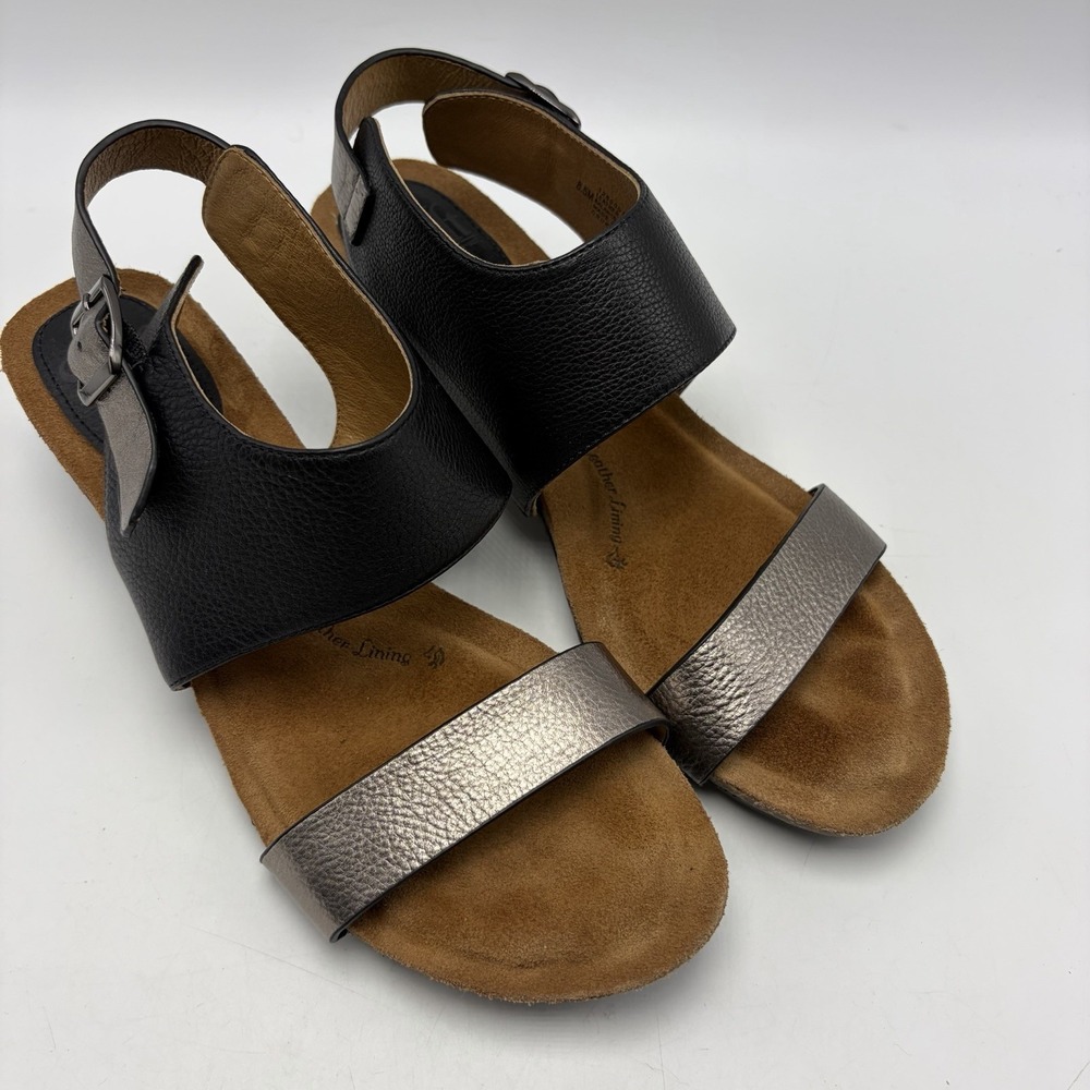 Sofft Vanita Sandal Womens 8.5 M Wedge Heel Ankle Strap Black Pewter Leather